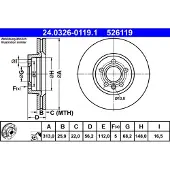 Ate Bromsskiva 24.0326-0119.1 fram, slits, ventilerad, 1 Stycke