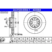 Ate Bromsskiva 24.0122-0304.1 bak, ventilerad, 1 Stycke
