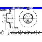 Ate Bromsskiva 24.0324-0203.1 fram, slits, ventilerad, 1 Stycke