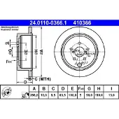 Ate Bromsskiva 24.0110-0366.1 bak, full, 1 Stycke