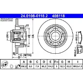 Ate Bromsskiva 24.0108-0118.2 bak, full, 1 Stycke