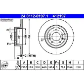 Ate Bromsskiva 24.0112-0197.1 bak, full, 1 Stycke