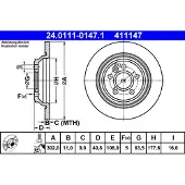 Ate Bromsskiva 24.0111-0147.1 bak, full, 1 Stycke