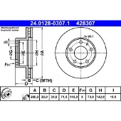 Ate Bromsskiva 24.0128-0307.1 fram, ventilerad, 1 Stycke