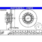 Ate Bromsskiva 24.0116-0216.1 bak, full, 1 Stycke