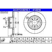 Ate Bromsskiva 24.0112-0216.1 bak, full, 1 Stycke