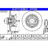 Ate Bromsskiva 24.0111-0180.2 bak, full, 1 Stycke