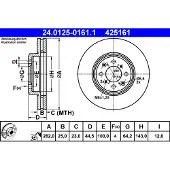 Ate Bromsskiva 24.0125-0161.1 fram, ventilerad, 1 Stycke