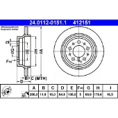 Ate Bromsskiva 24.0112-0151.1 bak, full, 1 Stycke