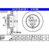 Ate Bromsskiva 24.0118-0158.1 bak, ventilerad, 1 Stycke