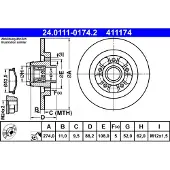 Ate Bromsskiva 24.0111-0174.2 bak, full, 1 Stycke