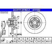 Ate Bromsskiva 24.0111-0182.2 bak, full, 1 Stycke
