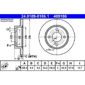 Ate Bromsskiva 24.0109-0186.1 bak, full, 1 Stycke