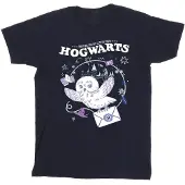 Harry Potter T-shirt i bomull med uggla och brev från Hogwarts (Marinblått)