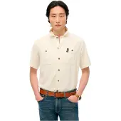 Superdry för män. M4010986A Merchant Store texturerad kortärmad offwhite skjorta (XL), Vit, Casual, Bomull, Kort ärm