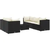 vidaXL Loungegrupp med dynor 6 delar svart konstrotting