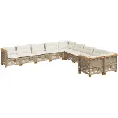 vidaXL Soffgrupp för trädgård med dynor 10 delar beige konstrotting