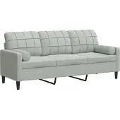 vidaXL 3-sitssoffa med prydnadskuddar ljusgrå 180 cm sammet