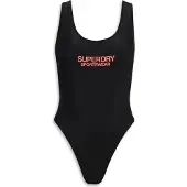Superdry för kvinnor. W3010385A Stretchig baddräkt med djup rygg svart (S), Strandkläder, Återvunnen polyester, Hållbar