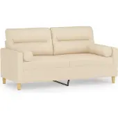 vidaXL 2-sitssoffa med kuddar, krämfärgad, 140 cm, tyg