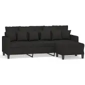 vidaXL 3-sitssoffa med fotpall Svart 180 cm tyg