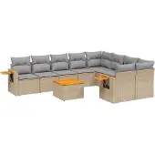 vidaXL Soffgrupp för trädgård med dynor 10 delar beige konstrotting