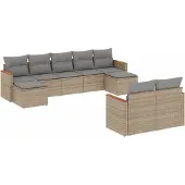 vidaXL Soffgrupp för trädgården med dynor 9 delar beige konstrotting