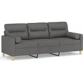 vidaXL 3-sits soffa med prydnadskuddar mörkgrå 180 cm tyg