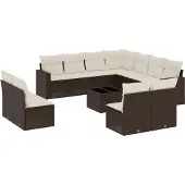 vidaXL Loungegrupp för trädgården med dynor 12 delar konstrotting brun