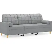 vidaXL 3-sitssoffa med prydnadskuddar ljusgrå 180 cm tyg