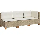 vidaXL Trädgårdssoffa 3-sits med dynor konstrotting beige