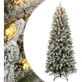 Plastgran med 300 LEDs och snö 210 cm