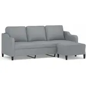 vidaXL 3-sitssoffa med fotpall ljusgrå 180 cm tyg