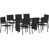 vidaXL Trädgårdsmöbelset 9 pcs Svart konstrotting