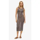 Superdry för kvinnor. W8011848A Sicksack midi-stickad klänning i marinblå (M), Casual, Viskos, Ärmlös / Hängselbyxor, Marino