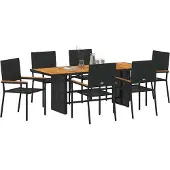 vidaXL Trädgårdsmöbelset 7 pcs Svart konstrotting