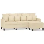 vidaXL 3-sitssoffa med fotpall Gräddvit 180 cm tyg