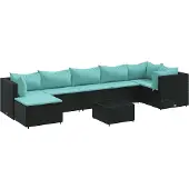 vidaXL Loungegrupp för trädgården med dynor 8 delar svart konstrotting