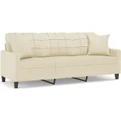 vidaXL 3-sitssoffa med prydnadskuddar gräddvit 180 cm konstläder