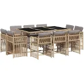 vidaXL Matgrupp för trädgården med dynor 11delar mixbeige konstrotting