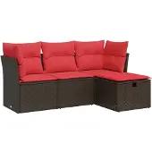 vidaXL Loungegrupp för trädgården med dynor 4 delar konstrotting brun