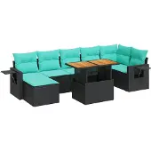 vidaXL Loungegrupp för trädgården med dynor 8 delar svart konstrotting