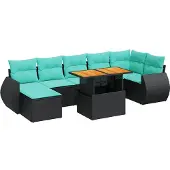 vidaXL Loungegrupp för trädgården med dynor 8 delar svart konstrotting