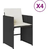 vidaXL Trädgårdsstolar med dynor 4 st svart konstrotting