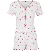 Trendyol Kort pyjamas gul / grön / mörkrosa / vit
