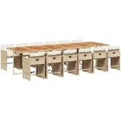 vidaXL Matgrupp för trädgården med dynor 13 delar beige konstrotting