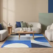 FRAAI Geometrisk matta | Swing Shapes blå hos Volero | 140x200cm | Polyester | Geometrisk | Rektangulär | Plattvävd