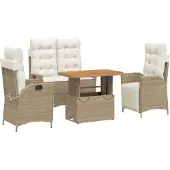 vidaXL Soffgrupp för trädgården med dynor 4 delar beige konstrotting