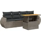 vidaXL Loungegrupp för trädgården med dynor 5 delar konstrotting grå
