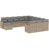 vidaXL Soffgrupp för trädgården 12 delar med dynor beige konstrotting